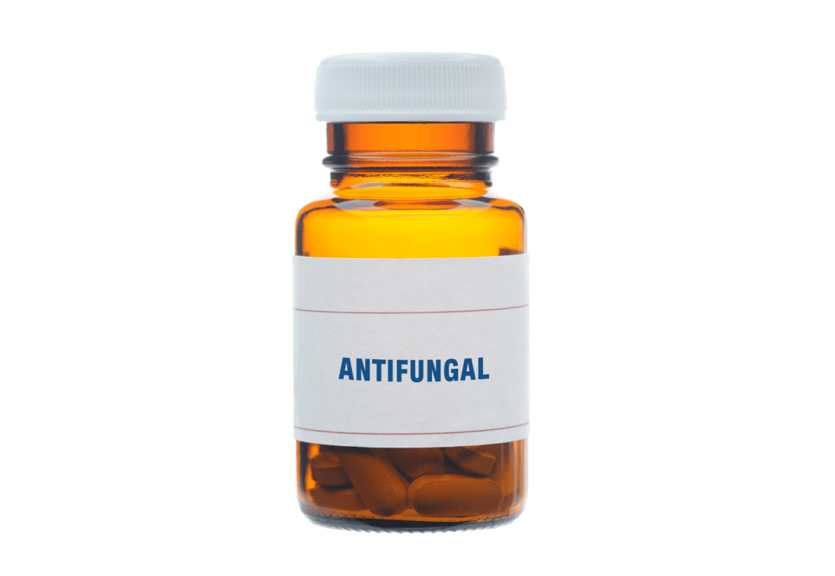 Pill bottle with label reading Antifungal